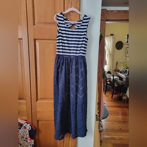 Xtraordinary Girls' Navy Blue White Striped Chevron Lace Maxi Dress 10